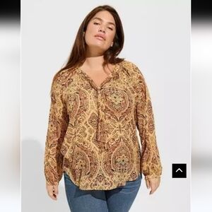 TORRID Crinkle Chiffon Raglan Tie Front Blouse